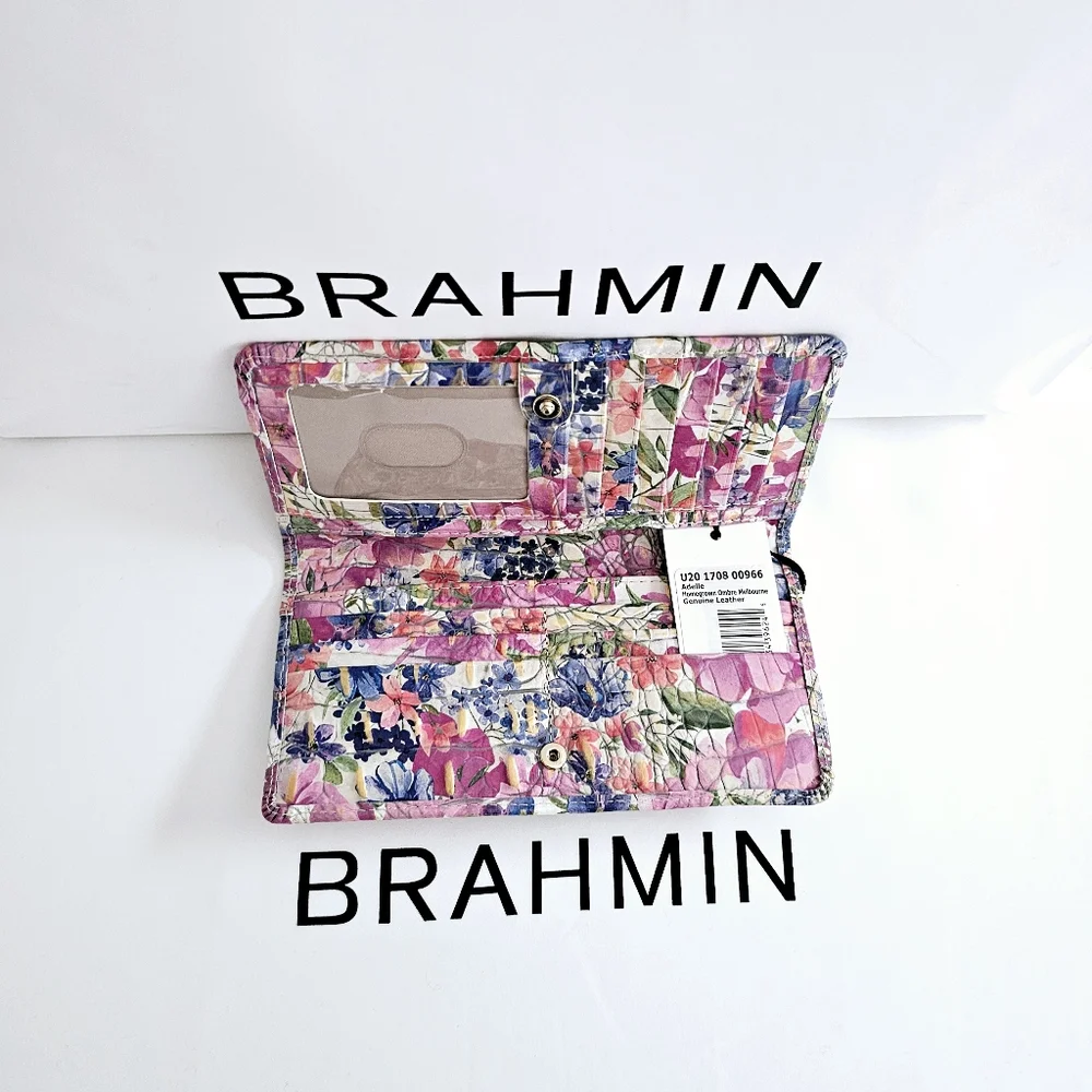 Brahmin Floral Leather Wallet in Pink, Blue, Green
